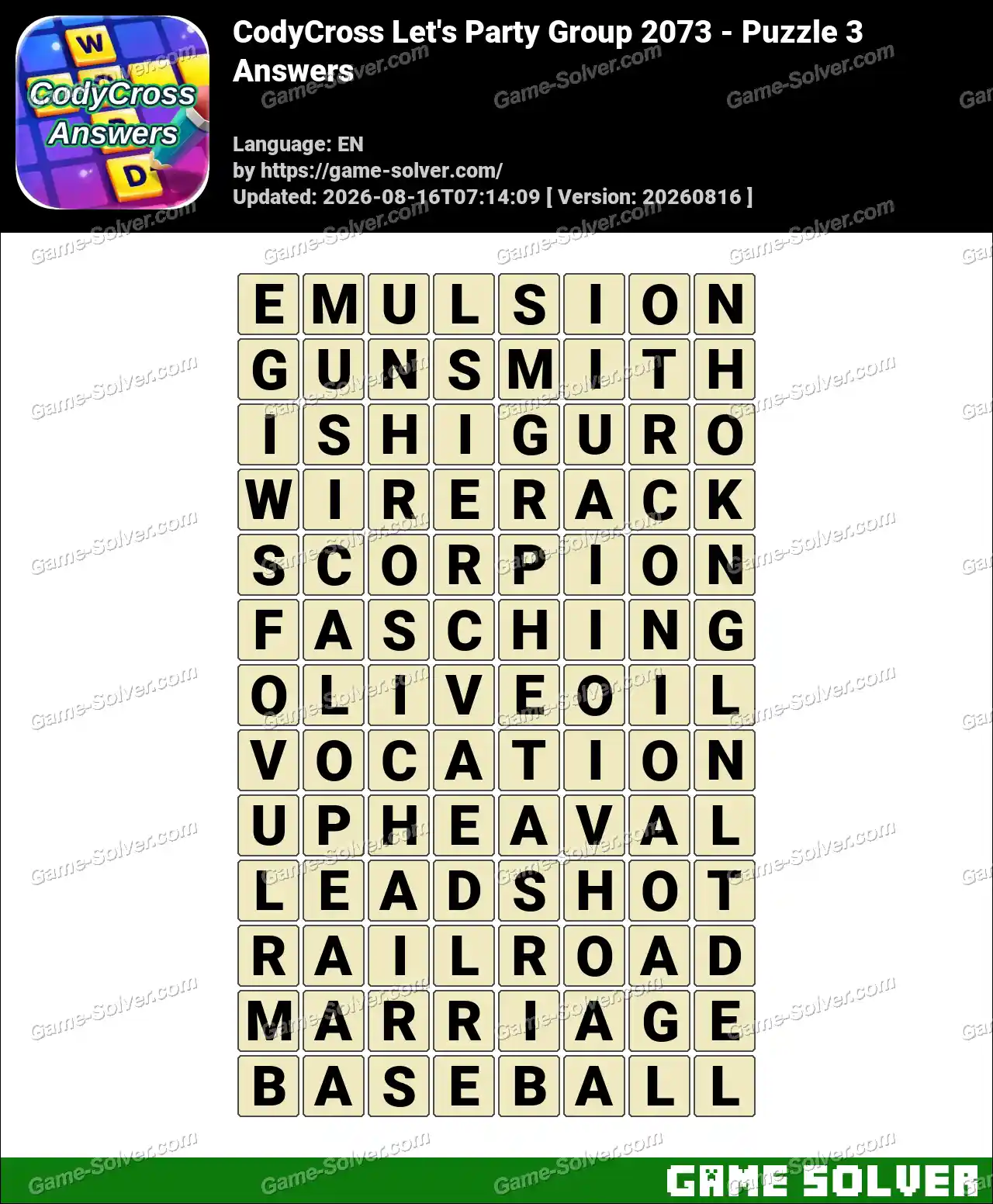 CodyCross Let’s Party Group 2073 – Puzzle 3 Answers